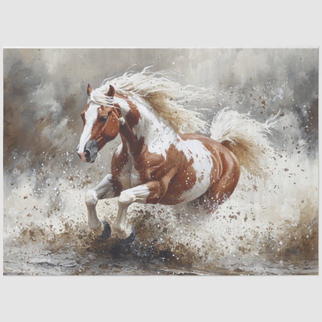 Papier Mousseline Peinture Cheval Traversant La Découpage De L'Eau (Recto)