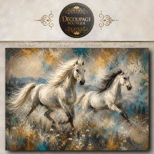 Papier Mousseline Peinture Chevaux Blancs au Galop