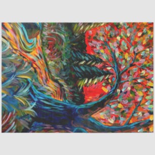 Papier Mousseline Peinture Colorée Sur Arbre Et Rivière