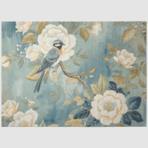 Papier Mousseline Peinture de fleurs blanches crème de merlebleu déc