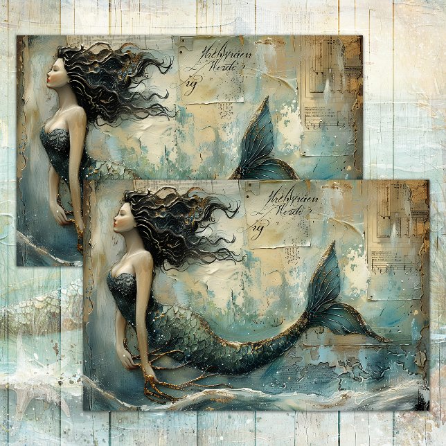 PAPIER MOUSSELINE PEINTURE DE MERMAIN DÉTRESSEE MÉDIA DÉCOUPAGE (MERMAID PAINTING DISTRESSED MIXED MEDIA DECOUPAGE TISSUE PAPER)
