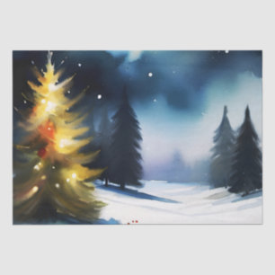Papier Mousseline Peinture de paysage hivernal des arbres de neige