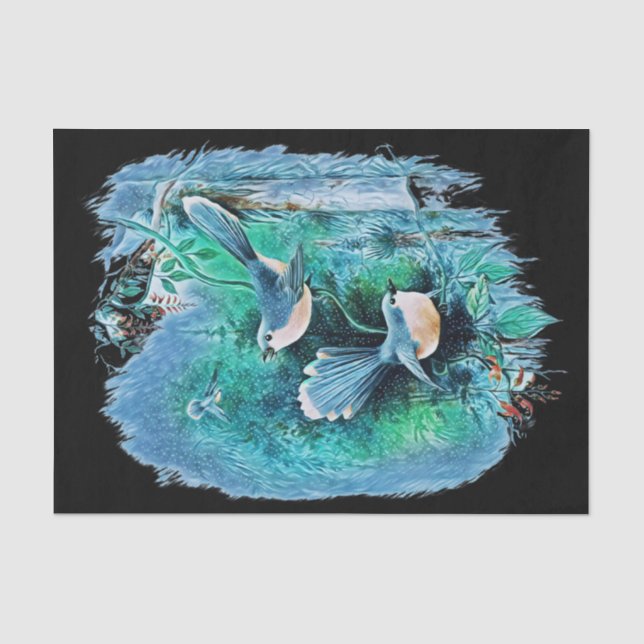 Papier Mousseline Peinture d'oiseaux bleus d'hiver 1 (Recto)