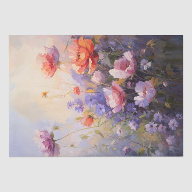 Papier Mousseline Peinture florale Pastel Jardin fleuri doux (Recto)