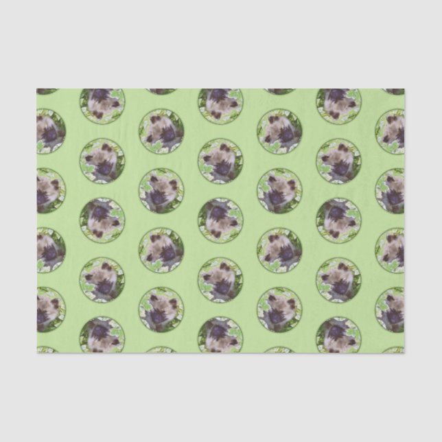 Papier Mousseline Peinture Keeshond Chiot dans le jardin Art origina (Recto)