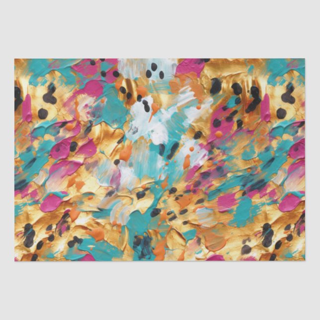 Papier Mousseline Peinture léopard rose or Aqua (Recto)