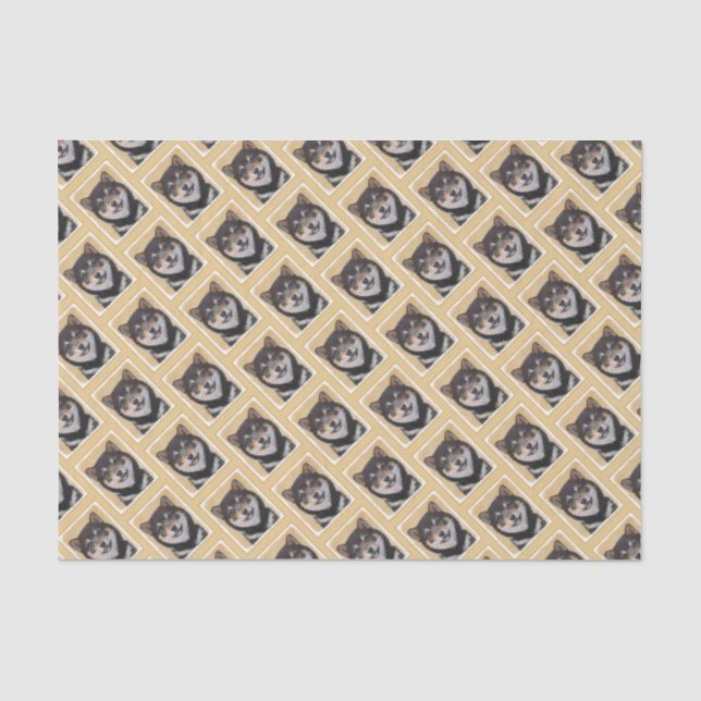 Papier Mousseline Peinture Shiba Inu (Noir et Tan) - Art Chien (Recto)