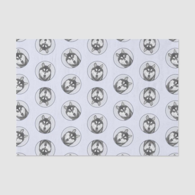 Papier Mousseline Peinture sibérienne Husky art Chien noir et blanc (Recto)
