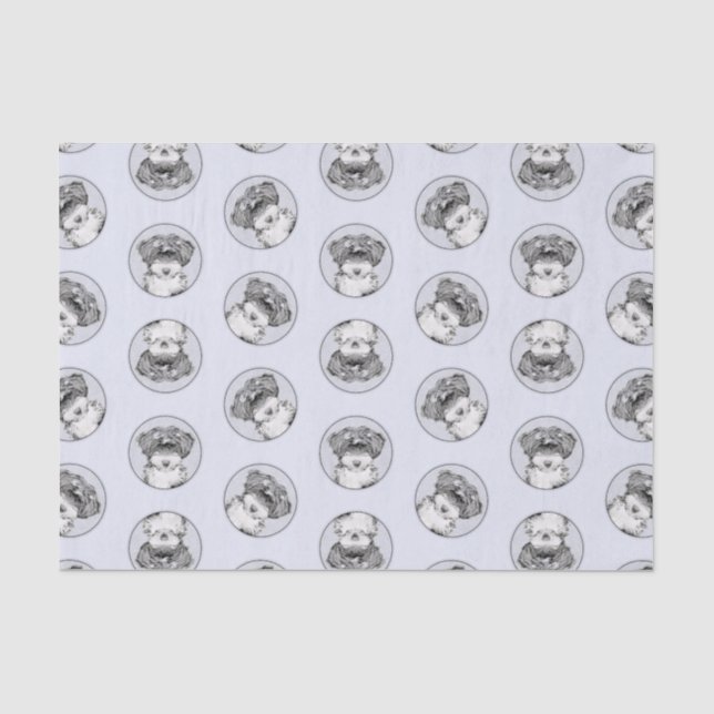 Papier Mousseline Peinture Tibétaine Terrier Art Chien noir et blanc (Recto)