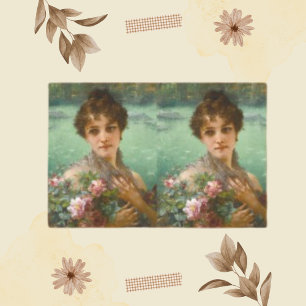 Papier Mousseline Peinture vintage D'Une Dame Aux Fleurs Découpage