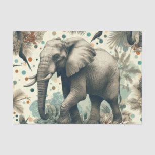Papier Mousseline Peinture vintage sur la jungle des éléphants