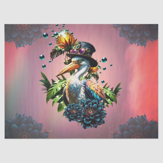 Papier Mousseline Pélican drôle avec casquette steampunk (Recto)