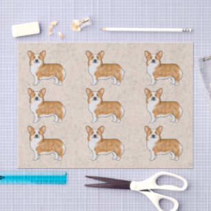Papier Mousseline Pembroke Rouge Et Blanc Gallois Corgi Motif D'Art