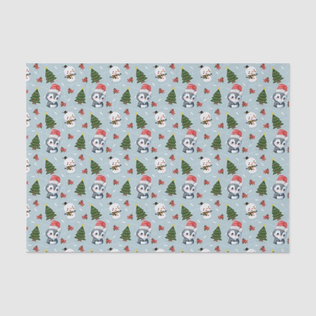 Papier Mousseline Penguin Père Noël Joyeux Joyeux motif d'arbre de N (Recto)