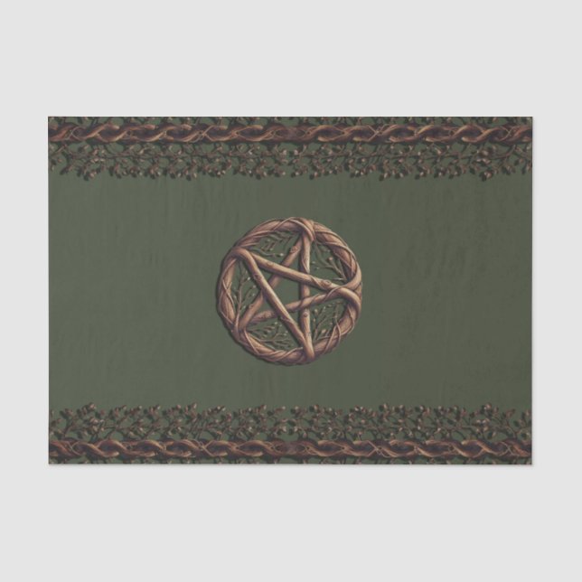 Papier Mousseline Pentacle bois brindilles Olive Green Wiccan (Recto)