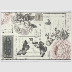 Papier Mousseline Peoné noir et blanc vintage et papillon