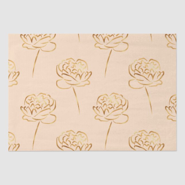 Papier Mousseline peonées de faux feuillard blush et or (Recto)