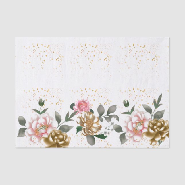 Papier Mousseline Peonies de bronze rose Specké Tissu Papier (Recto)