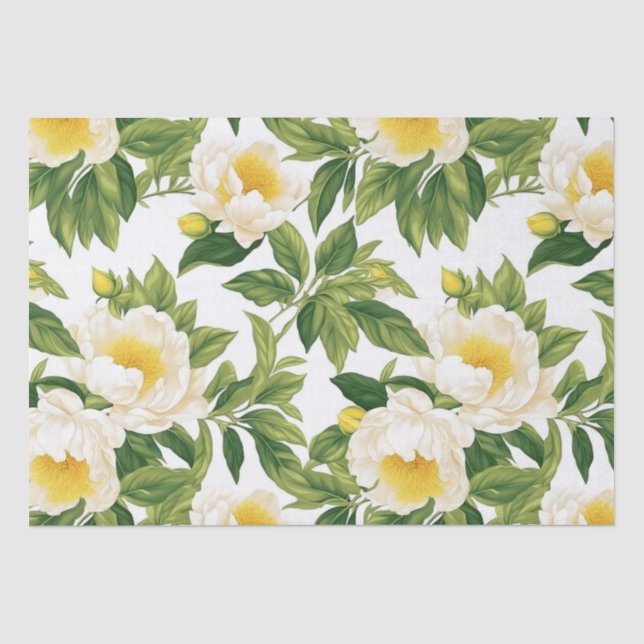 Papier Mousseline Peonies de Claire de Lune blanches et jaunes (Recto)