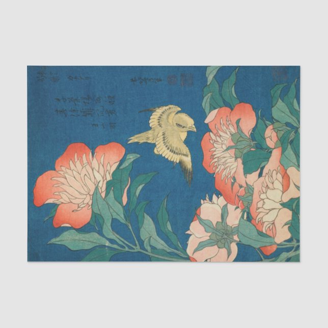 Papier Mousseline Peonies et Canaries, 1834 par Katsushika Hokusai (Recto)