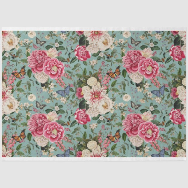 Papier Mousseline Peonies sur aqua tissé arrière - plan (Recto)