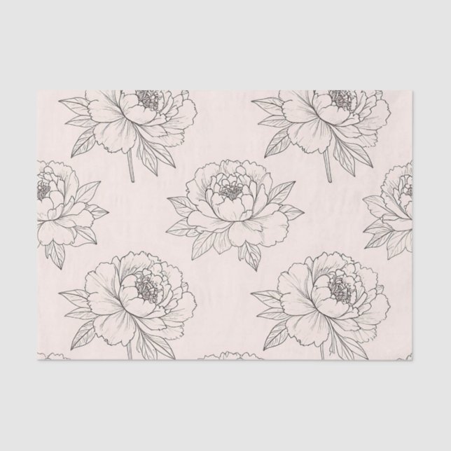 Papier Mousseline Peony Floral Line Art Pattern Soft (Recto)