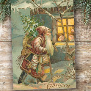 Papier Mousseline Père du Vieux Monde Noël en Neige avec cadeaux
