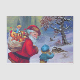 PAPIER MOUSSELINE PÈRE NOËL AVEC ENFANT DANS LA NEIGE D'HIVER