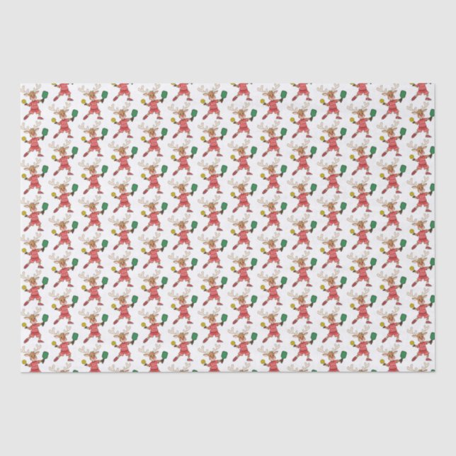 Papier Mousseline Père Noël Christmas Reindeer Jouer au Pickleball (Recto)