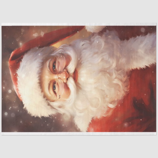 Papier Mousseline Père Noël classique souriant avec casquette rouge (Recto)