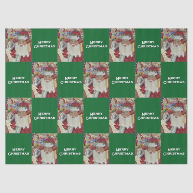 Papier Mousseline Père Noël Classique - Vérifier Deux Fois Vert Vaca (Recto)