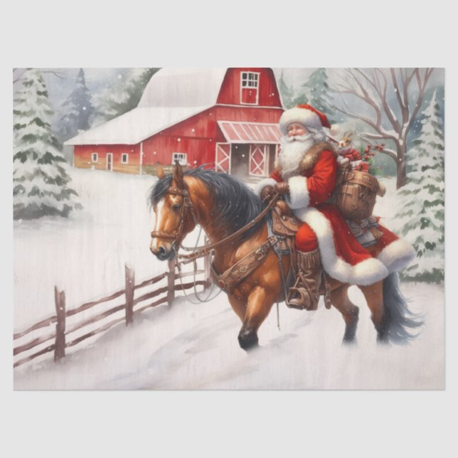 Papier Mousseline Père Noël de l'Ouest à cheval Pays Noël (Recto)