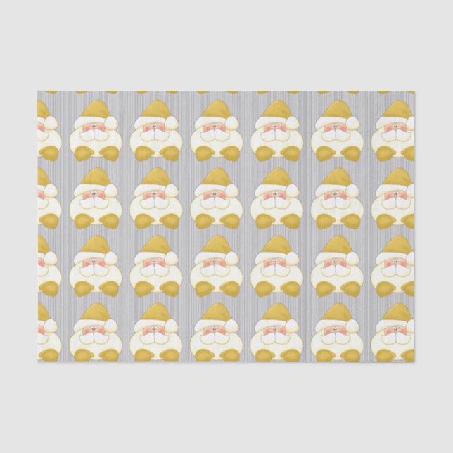 Papier Mousseline Père Noël d'or avec des rayures d'argent (Recto)