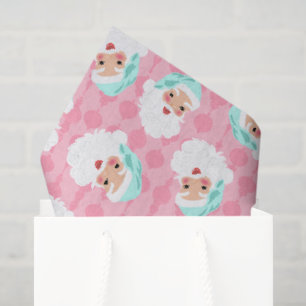 Papier Mousseline Père Noël en Mint Vert Casquette rose Retro Noël
