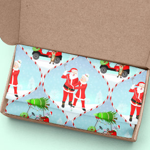 Papier Mousseline Père Noël et Mme Claus jouant au golf motif Ogee