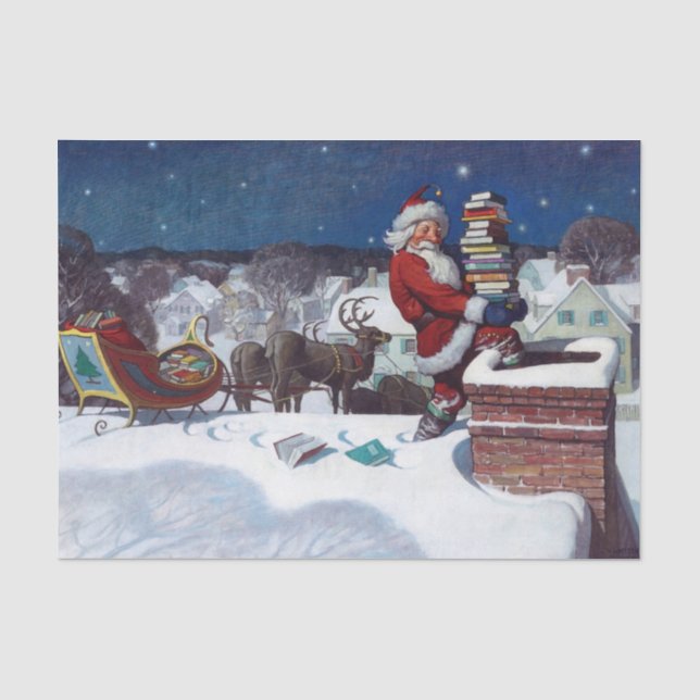 Papier Mousseline Père Noël Livres à Noël, (Recto)