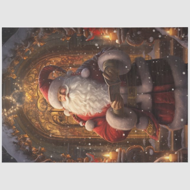 Papier Mousseline Père Noël lunatique devant la porte (Recto)