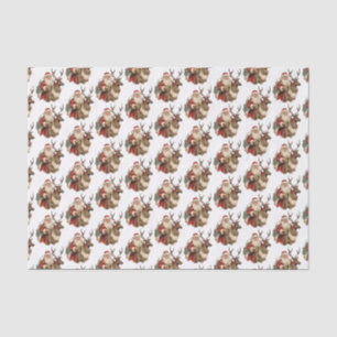 Papier Mousseline Père Noël rétro et Motif de Noël Reindeer