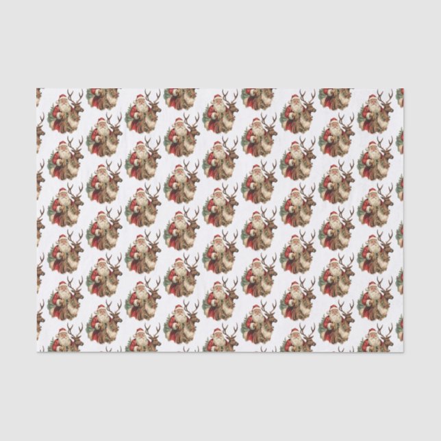 Papier Mousseline Père Noël rétro et Motif de Noël Reindeer (Recto)