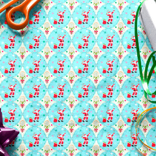 Papier Mousseline Père Noël rétro jouant au tennis motif ogee