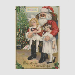 Papier Mousseline Père Noël vintage avec des enfants et un cadre de