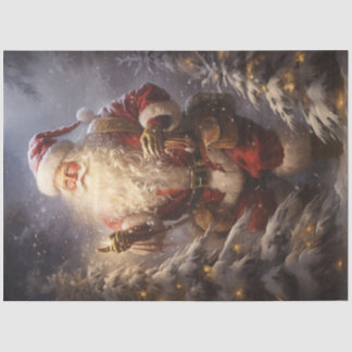 Papier Mousseline Père Noël vintage dans la forêt neigeuse nocturne
