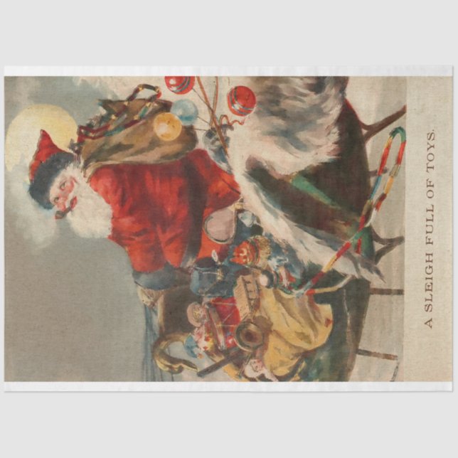Papier Mousseline Père Noël vintage en suspension avec jouets Découp (Recto)