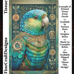 Papier Mousseline Perroquet Bleu Vert Exotique Steampunk DX7R Découp