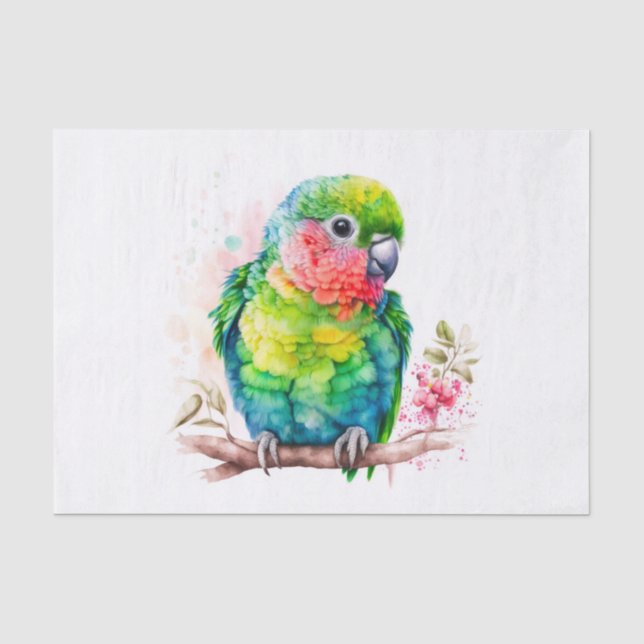 Papier Mousseline Perroquet vert - Bébé mignon oiseau (Recto)
