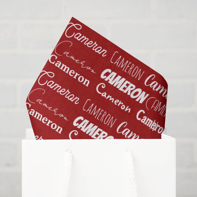 Papier Mousseline Personalized Red Typography Name Collage Christmas (Sac cadeau)