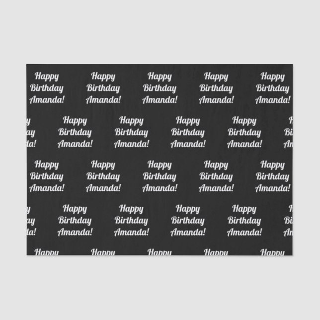 Papier Mousseline Personnalisable Joyeux Texte d'anniversaire | Noir (Recto)