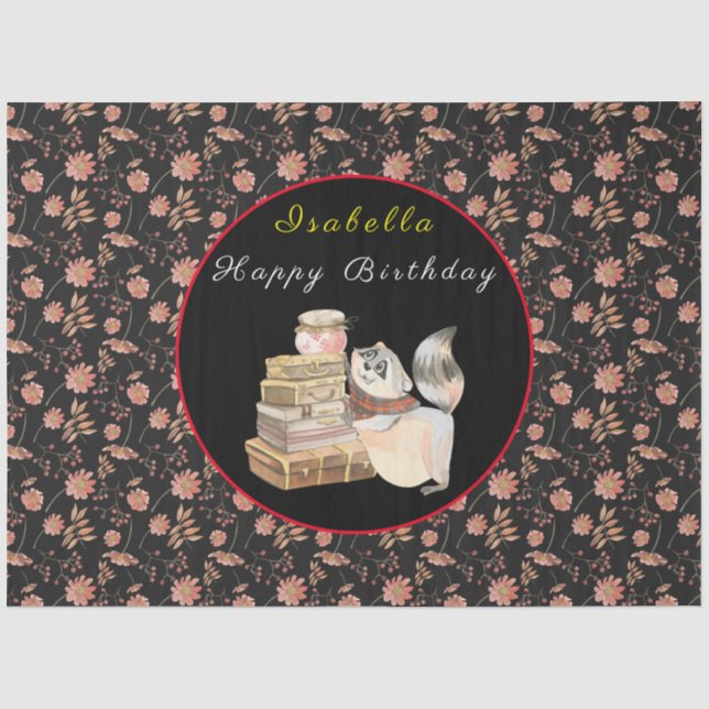 Papier Mousseline Personnaliser Sweet Raccoon Texte et couleur (Recto)