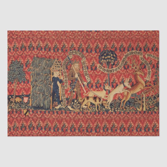 Papier Mousseline PERSONNES SAUVAGES EN CHASSE DE CERF, Animaux, Flo (Recto)