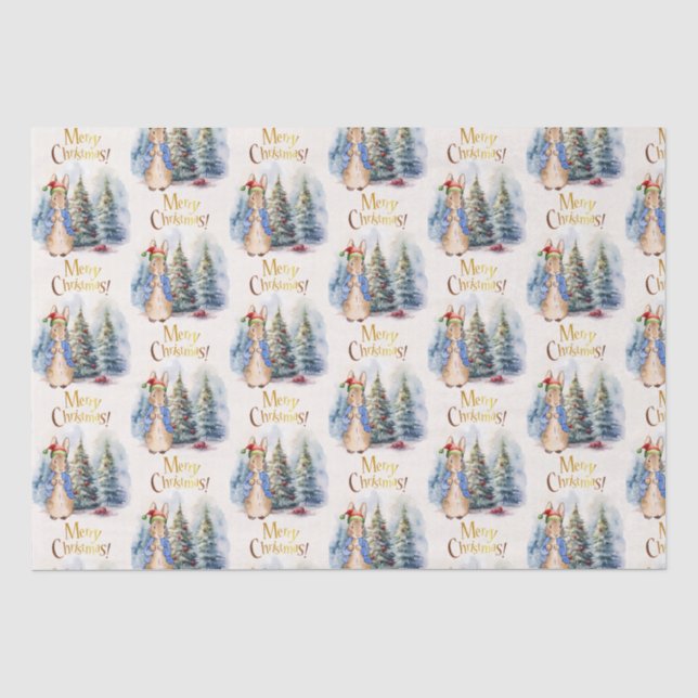 Papier Mousseline Peter le lapin Joyeux sapin de Noël (Recto)